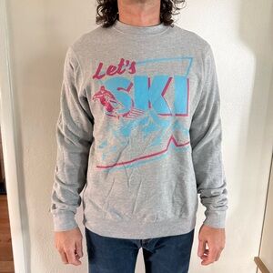 Let’s Ski Retro Graphic Gray Crew Sweatshirt